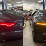 Jaguar F-Type – tylny kierunkowskaz przed konwersją (czerwony) i po (pomarańczowy)