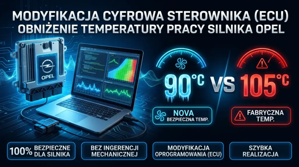 Obniżenie temperatury pracy silnika Opel – modyfikacja oprogramowania sterownika ECU, 90 °C zamiast 105 °C